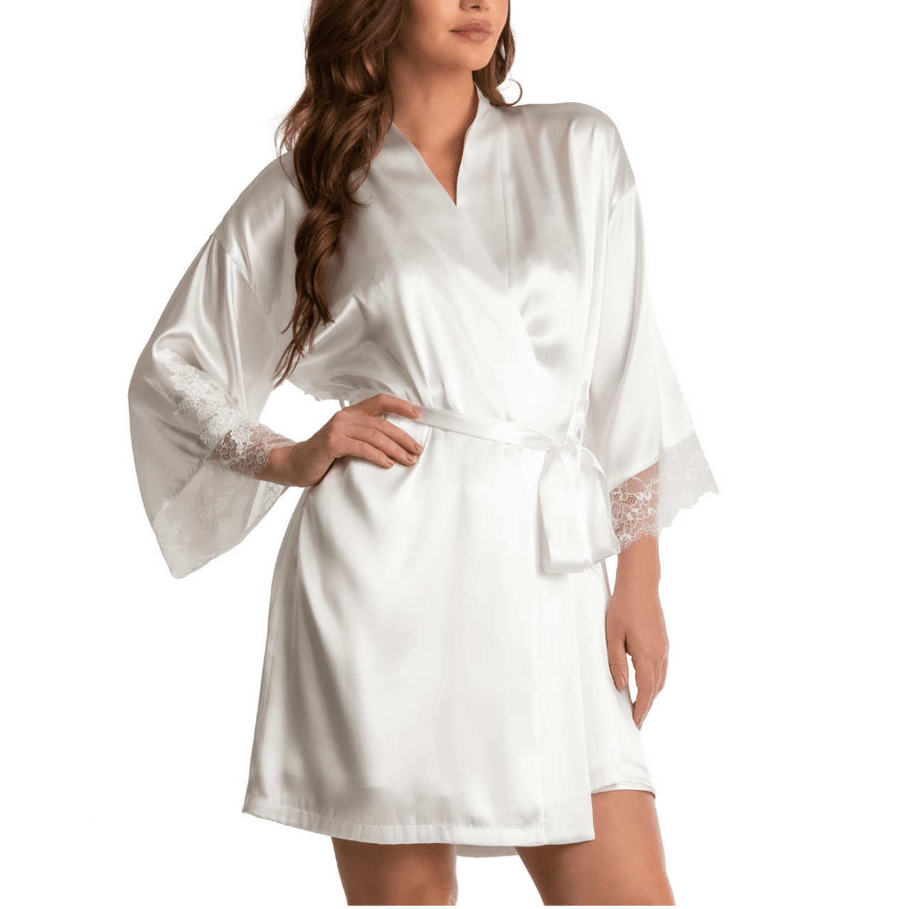 short satin dressing gown Satin Short Dress With Scoop Neck And Lace-Up Knot Back