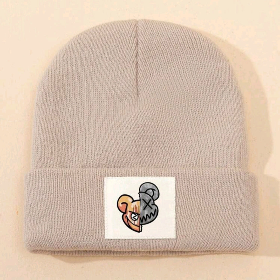 Attitude Bear Knit Beanie-Khaki