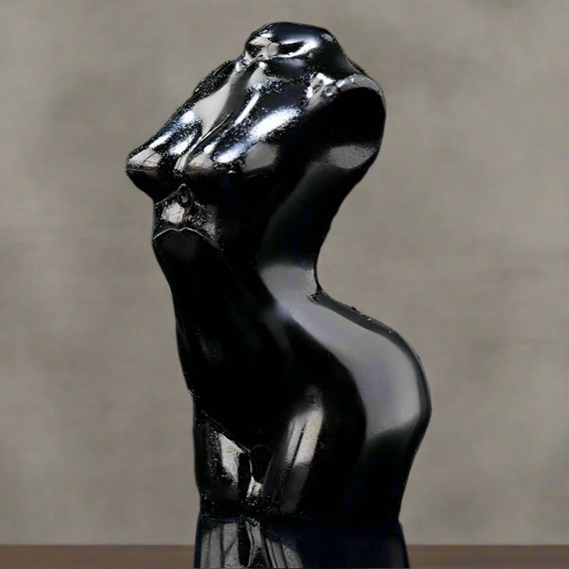 Natural Crystal Female Form Statue-Obsidian