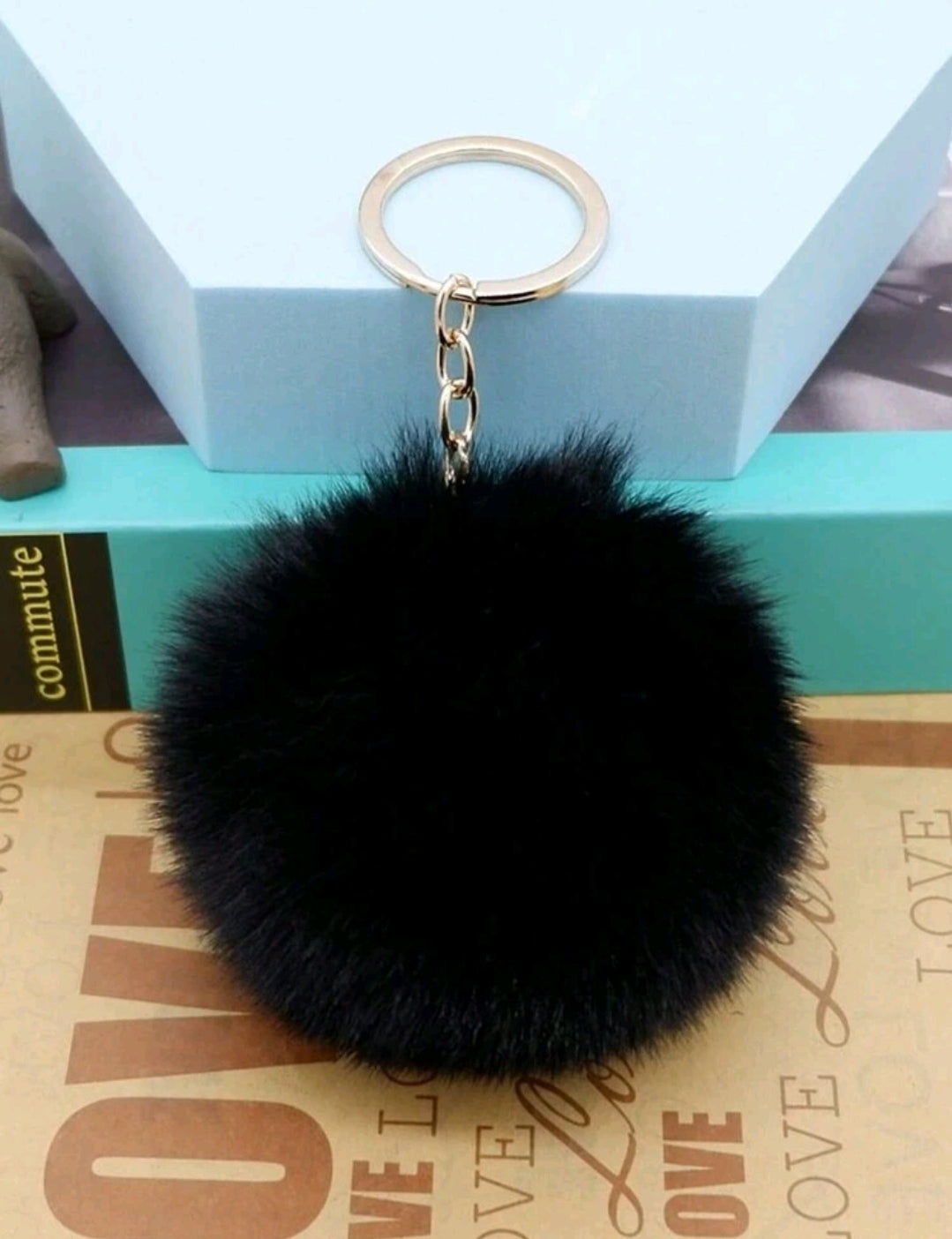 Pom Pom Keychain-Black