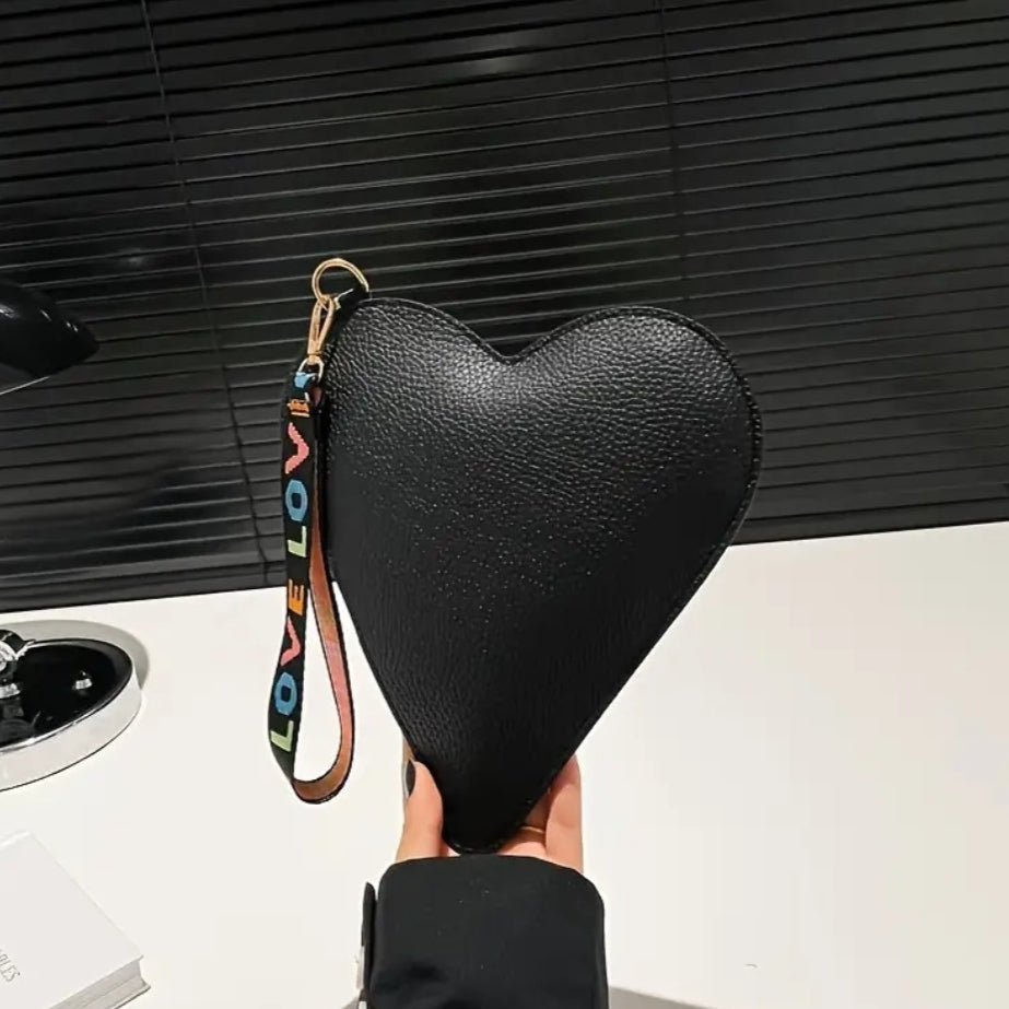 Heart Shaped Wristlet-Black