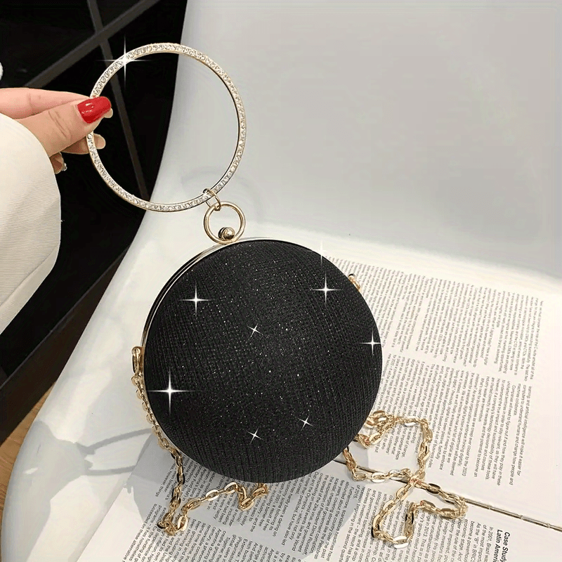 Glittered Circular Shaped Evening Bag-Black