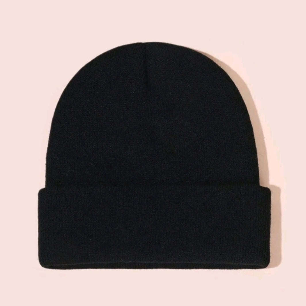 Embroidered Duck Knit Beanie-Black