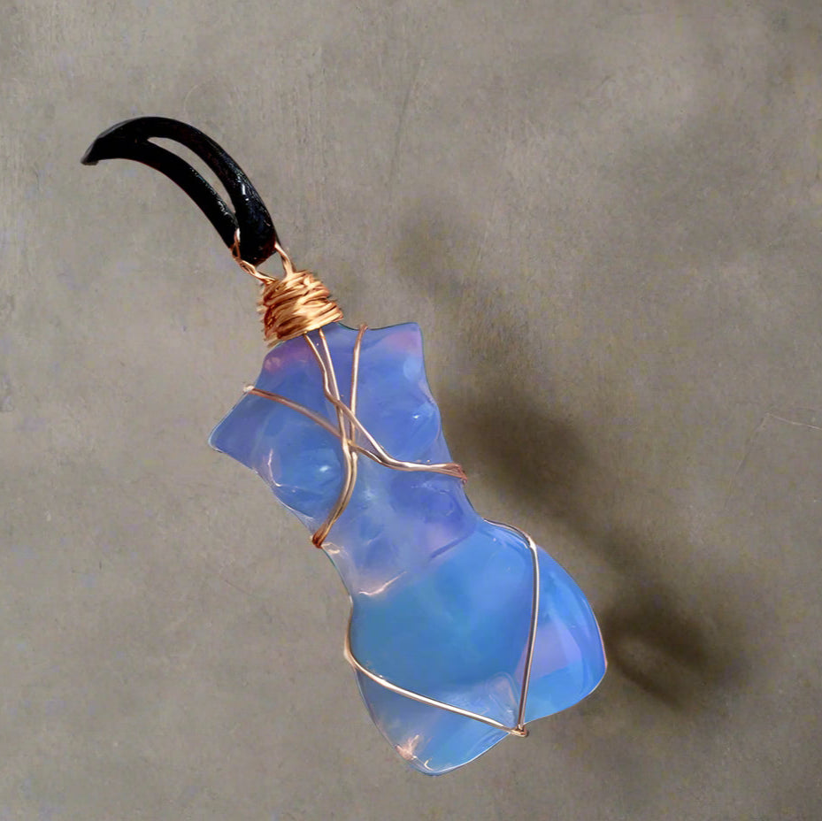 Natural Crystal Quartz Goddess Pendant Necklace-Blue Opal