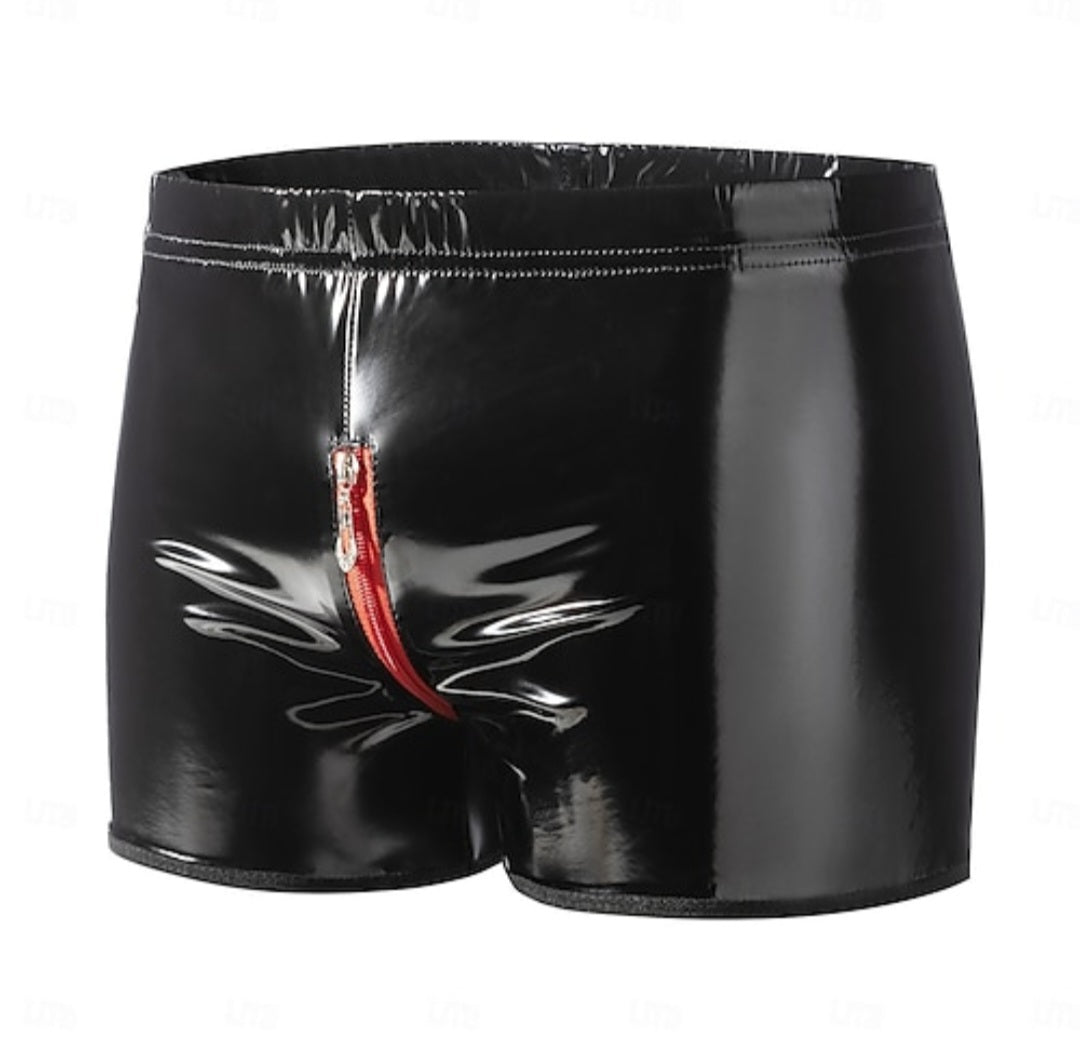 Men's Zipper Front PU Leather Boxer Briefs