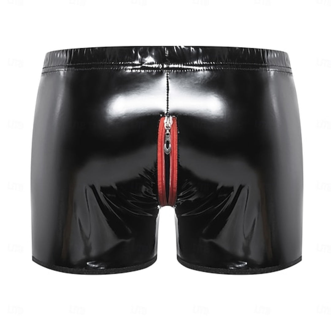 Men's Zipper Front PU Leather Boxer Briefs