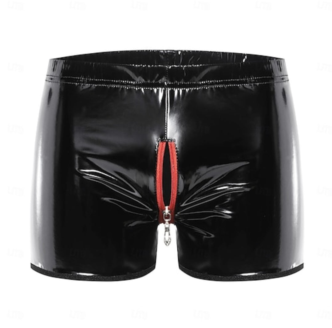 Men's Zipper Front PU Leather Boxer Briefs