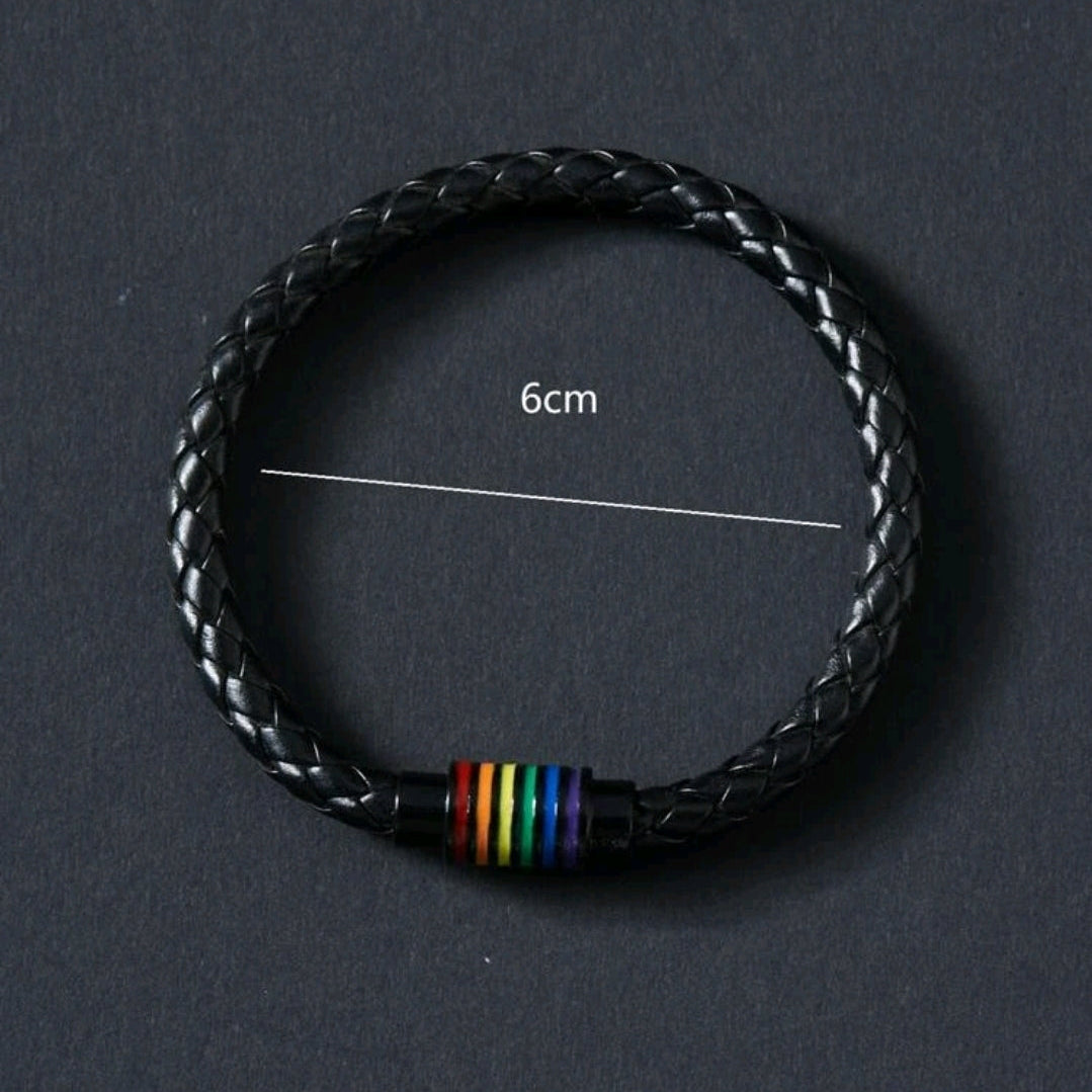 LGBT Rainbow Striped Pattern Bracelet-Black