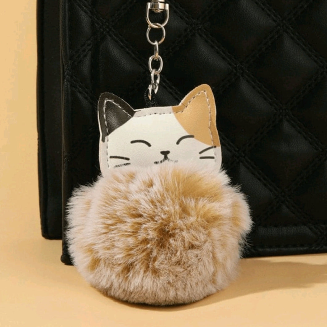 Cat Pom Pom Keychain