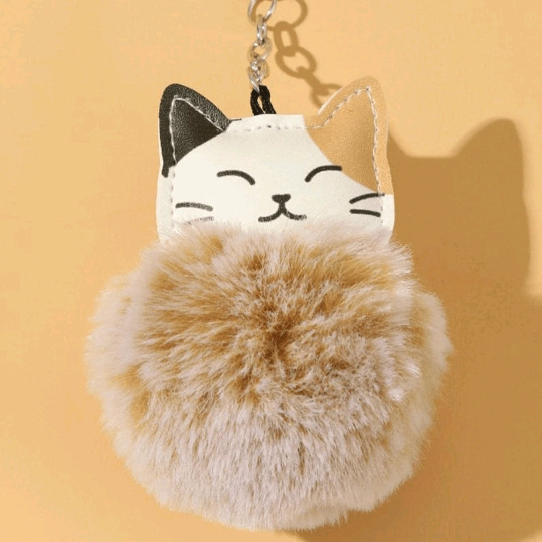 Cat Pom Pom Keychain