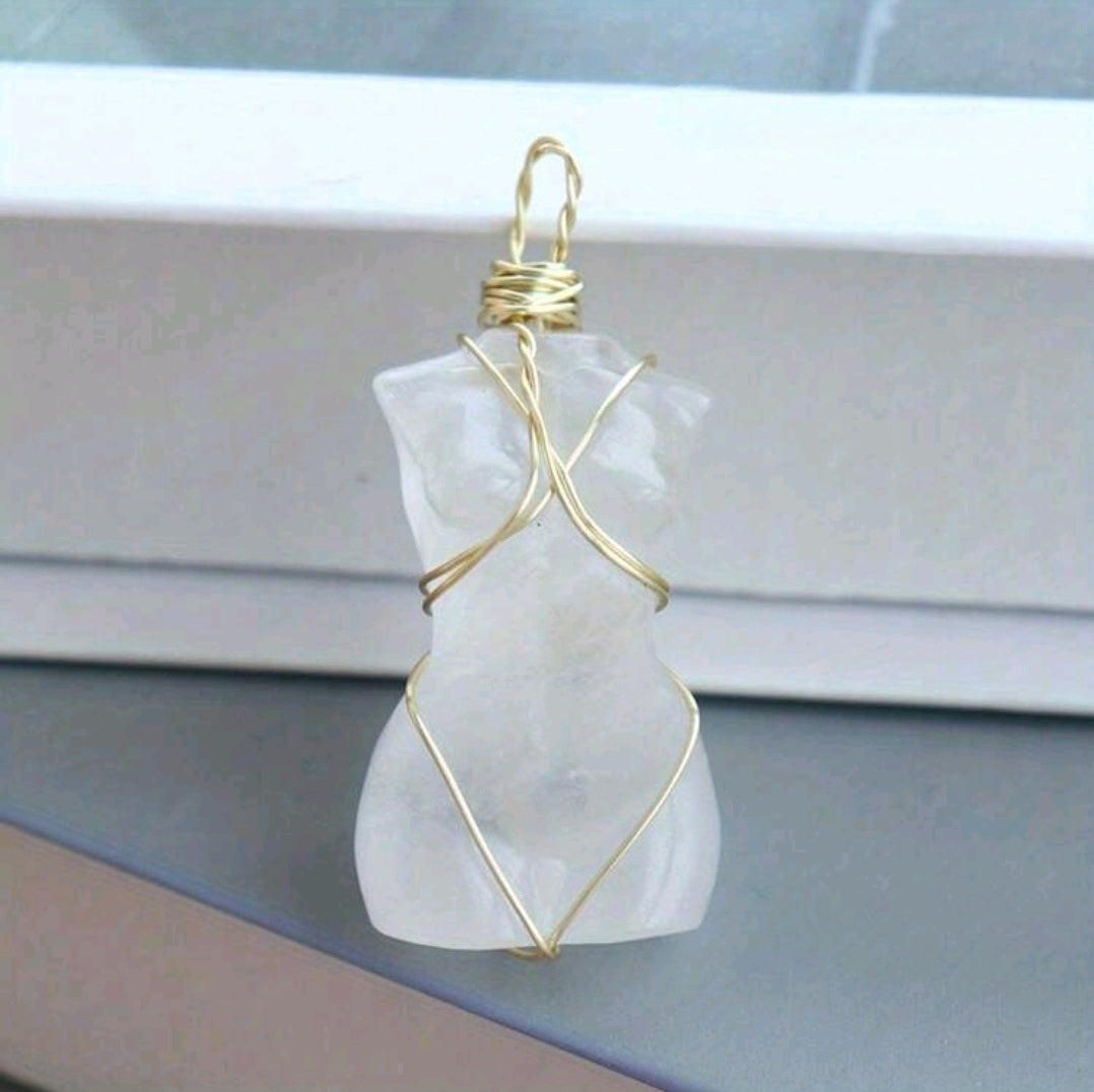 Natural Crystal Quartz Goddess Pendant Necklace-Clear