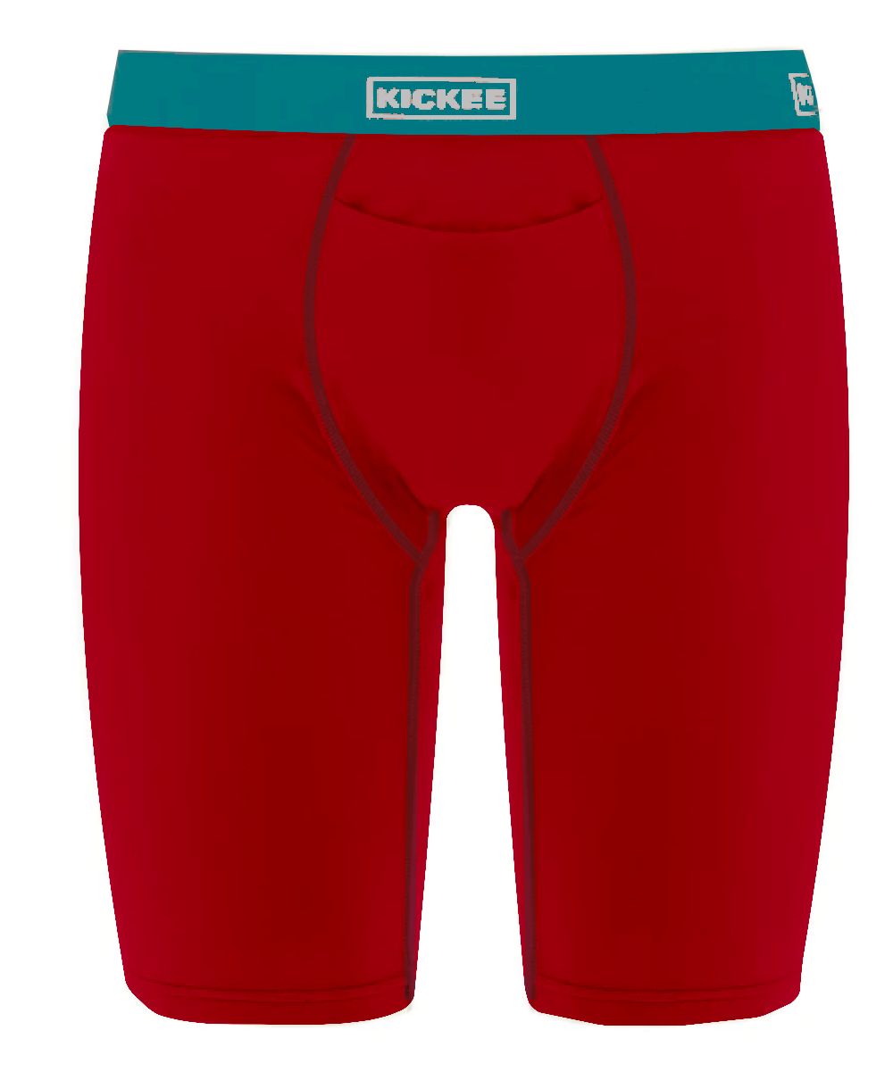 KicKee Men's Long Solid Boxers with Top Fly-Crimson with Cedar