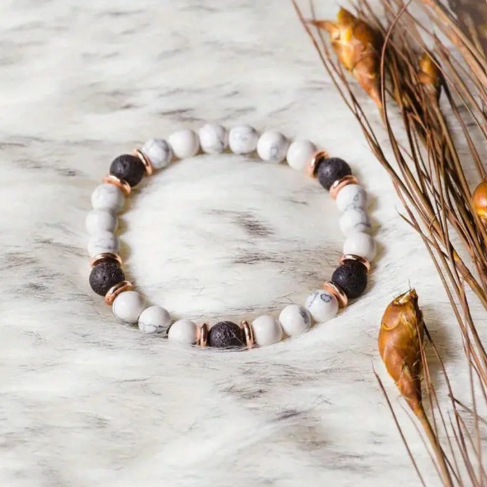 Natural Stone Black and White Beaded Bracelet