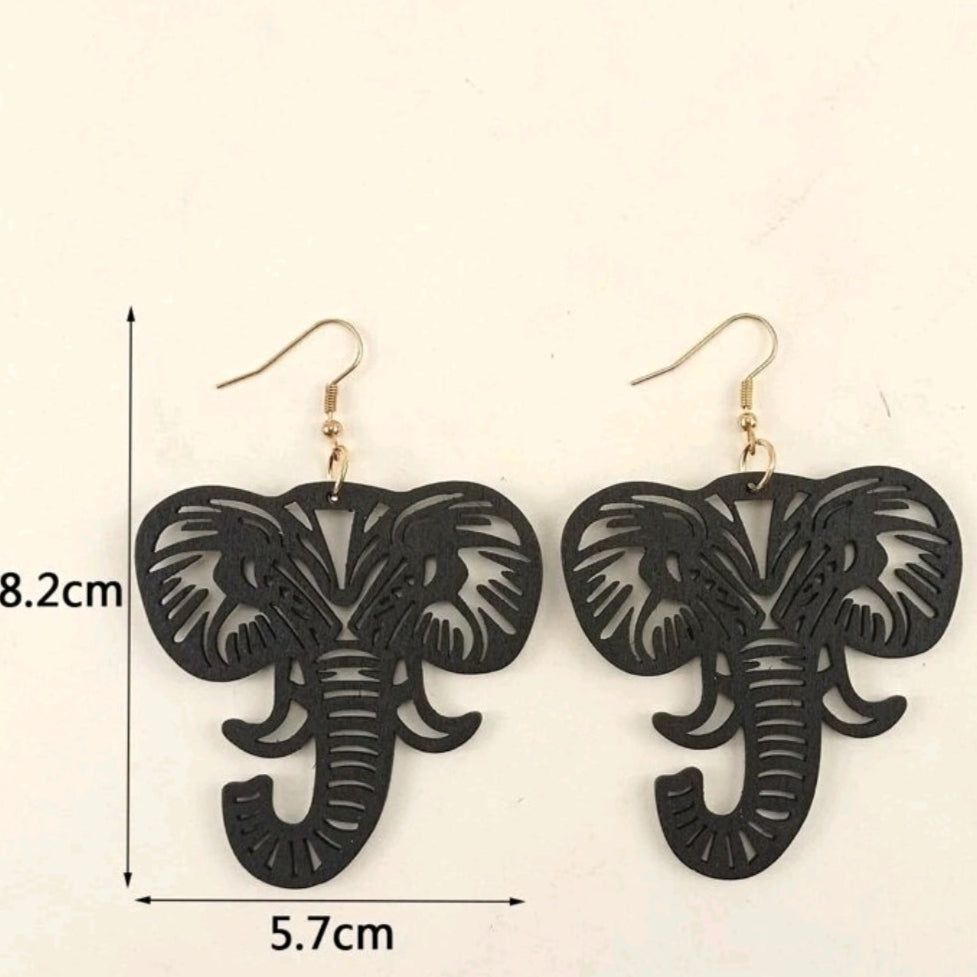 Wooden Elephant Cutout Earrings
