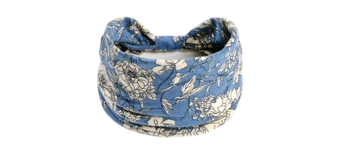 Floral Boho Knot Headband-Blue