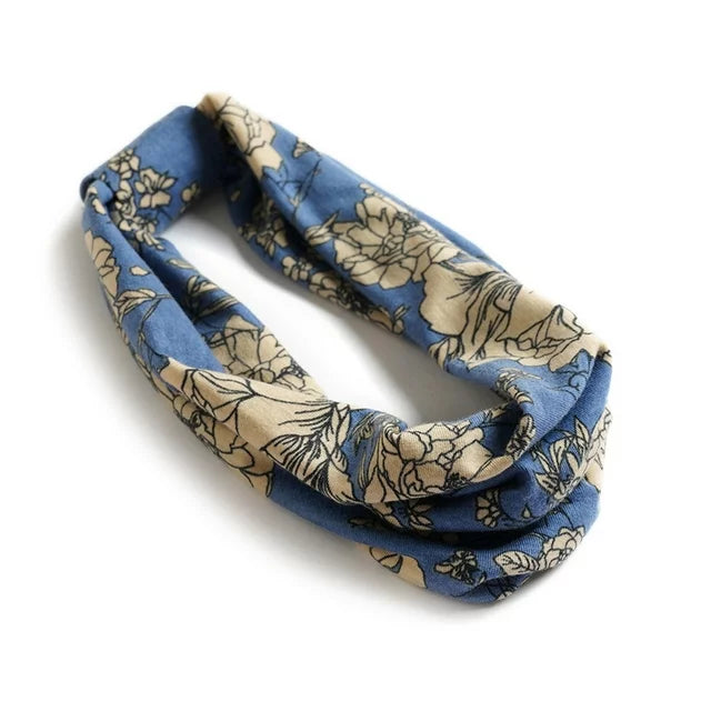 Floral Boho Knot Headband-Blue