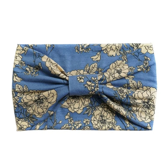 Floral Boho Knot Headband-Blue