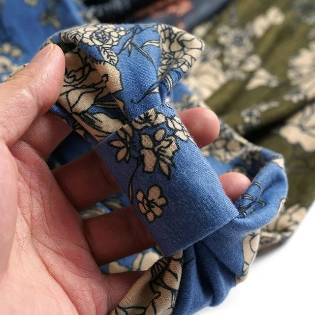 Floral Boho Knot Headband-Blue