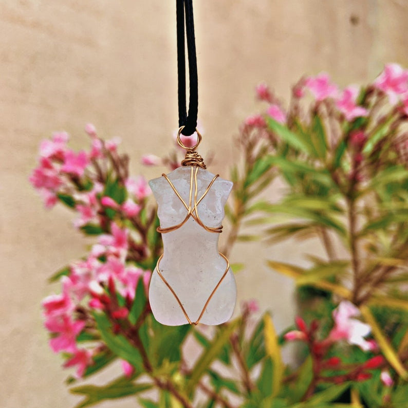 Natural Crystal Quartz Goddess Pendant Necklace-Clear