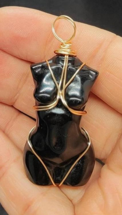Natural Crystal Quartz Goddess Pendant Necklace-Obsidian