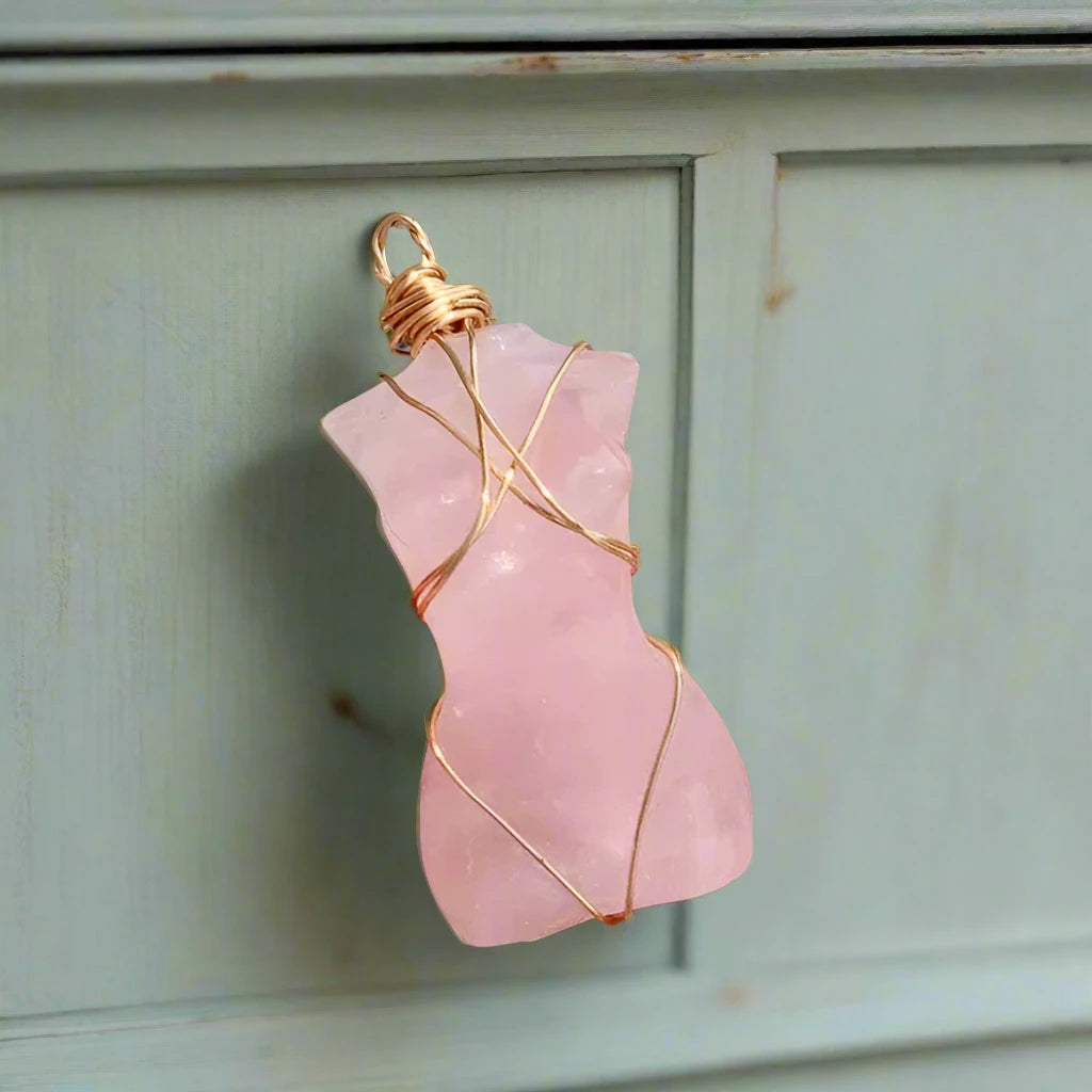 Natural Crystal Quartz Goddess Pendant Necklace-Rose