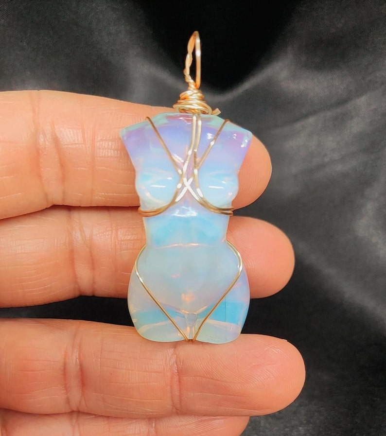 Natural Crystal Quartz Goddess Pendant Necklace-White Opal