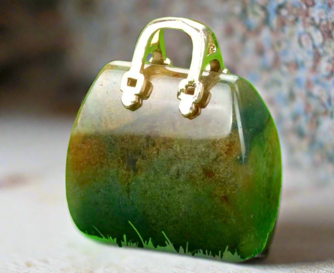 Natural Crystal Miniature Handbag-Green Agate