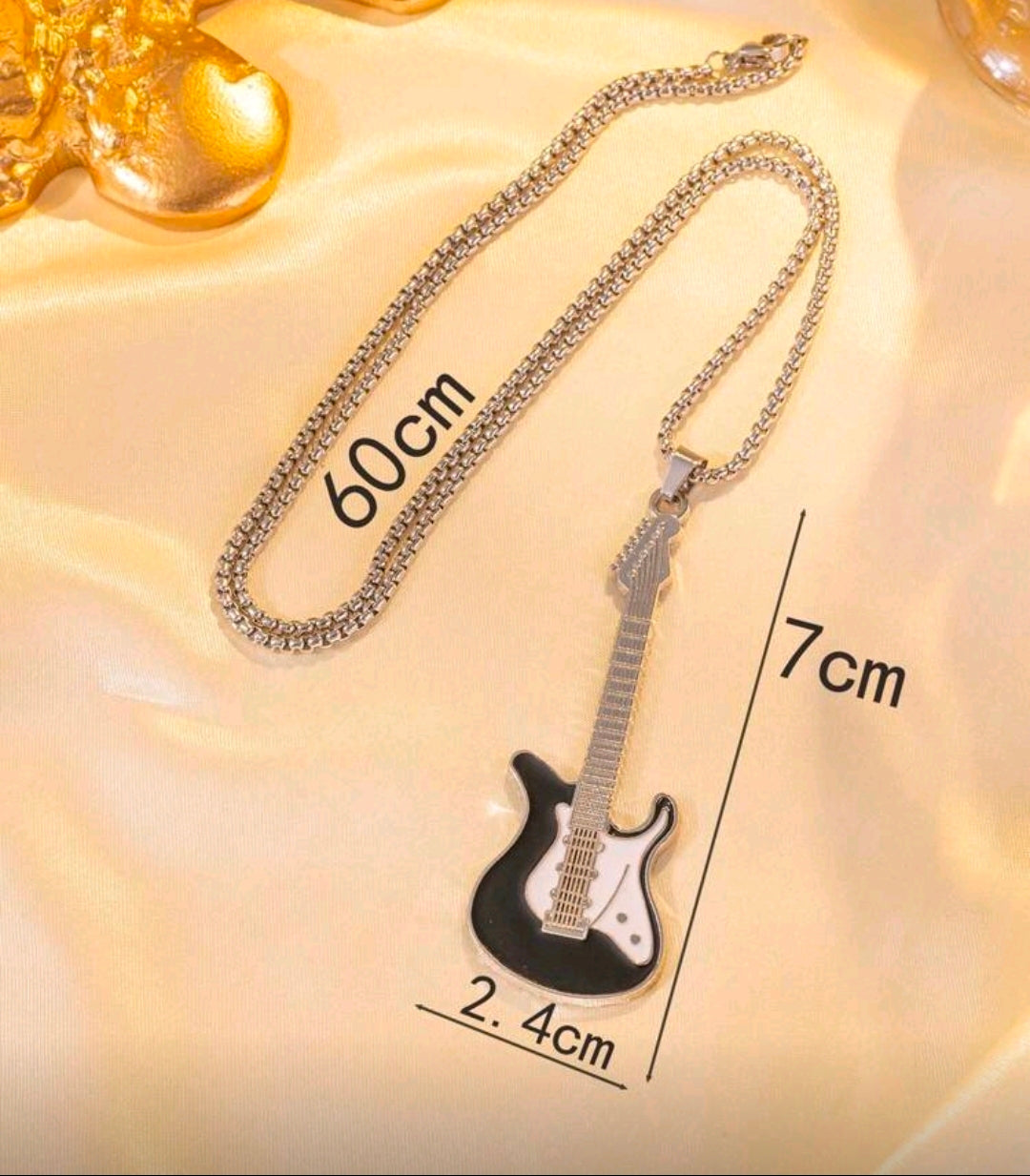 Stainless Steel Guitar Pendant Necklace-Pink