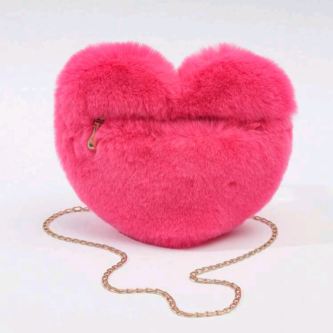 Fuzzy Heart Shaped Bag-Watermelon Pink