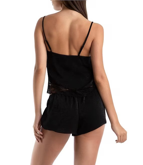 In Bloom Satin and Lace Cami Short Set-Black