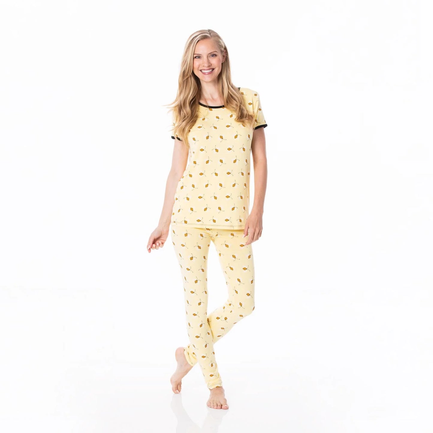 Kickee Conjunto de pijama ajustado de manga corta para mujer-Wallaby Bees