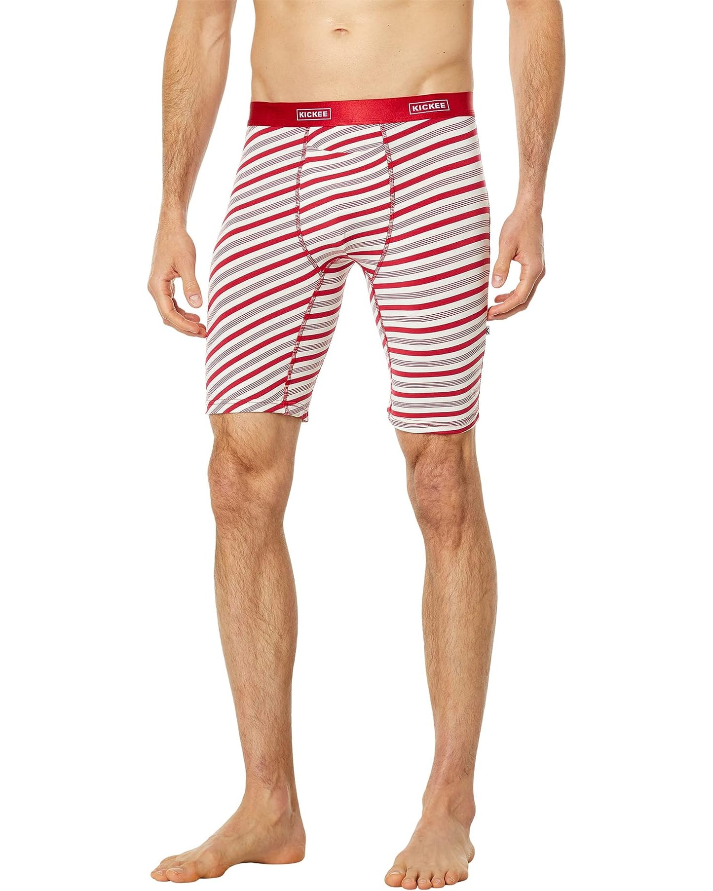 KicKee Men's Long Boxers with Top Fly-Candy Cane Stripes