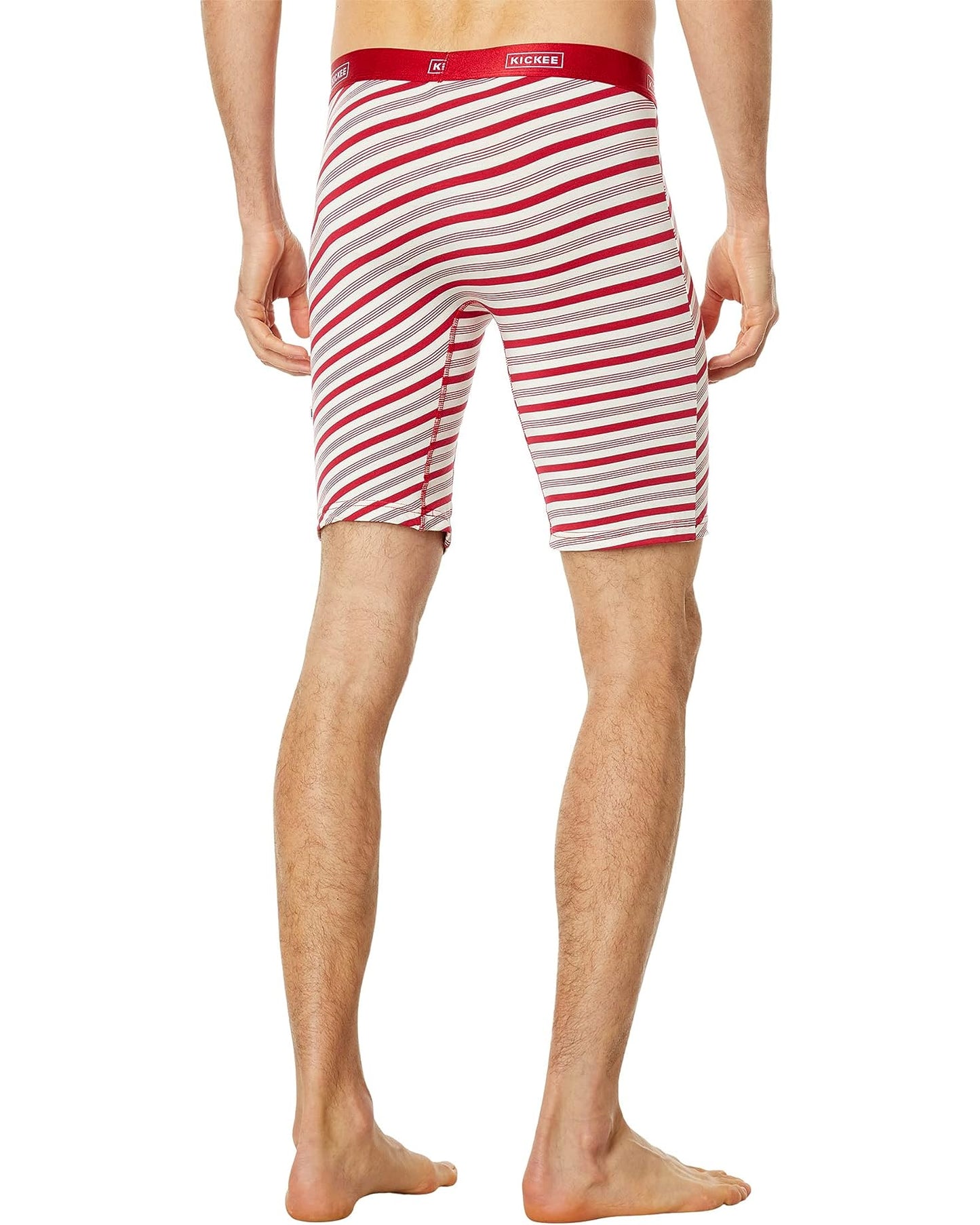 KicKee Men's Long Boxers with Top Fly-Candy Cane Stripes