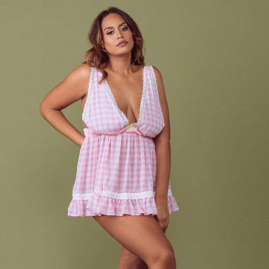 Babydoll de gasa a cuadros en rosa y blanco Brava de Kilo