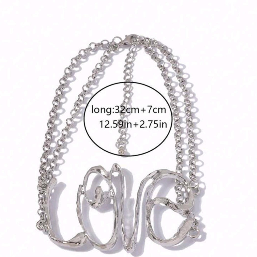 Hip-Hop Style Women's Hollow Out Letter Necklace-Silver Love