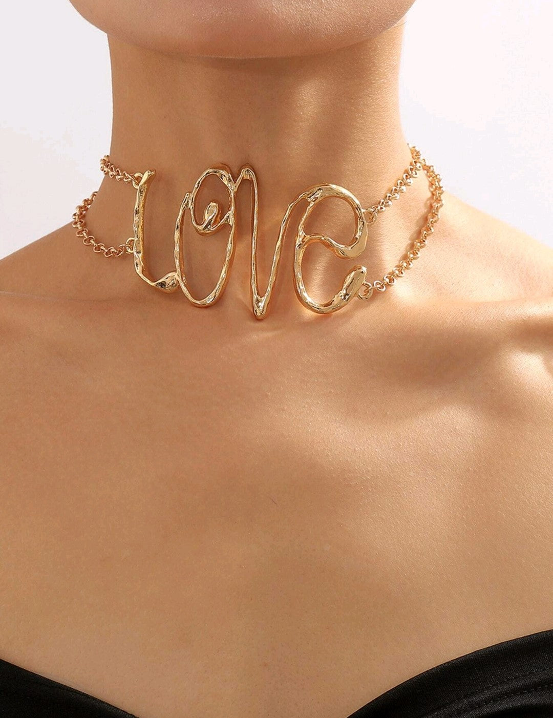 Hip-Hop Style Women's Hollow Out Letter Necklace-Gold Love