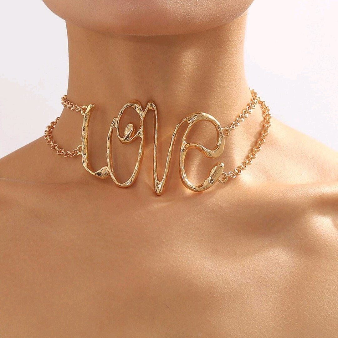 Hip-Hop Style Women's Hollow Out Letter Necklace-Gold Love
