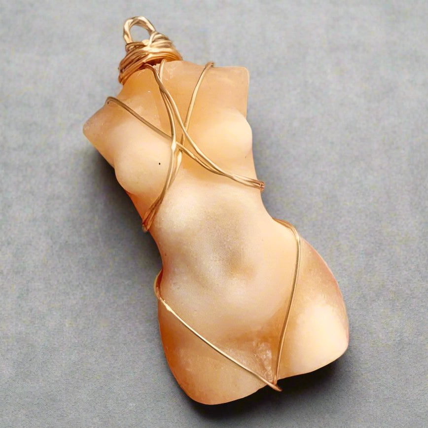 Natural Crystal Quartz Goddess Pendant Necklace-Orange Calcite