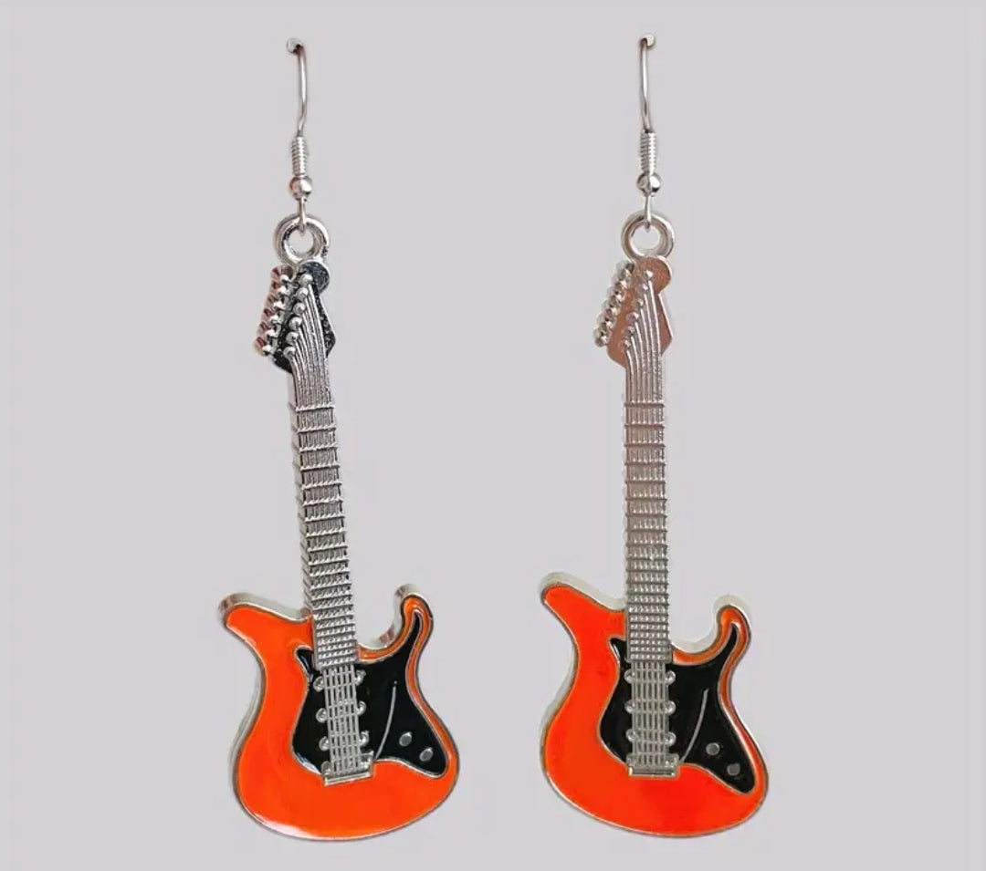 Guitar Shaped Earrings-Orange