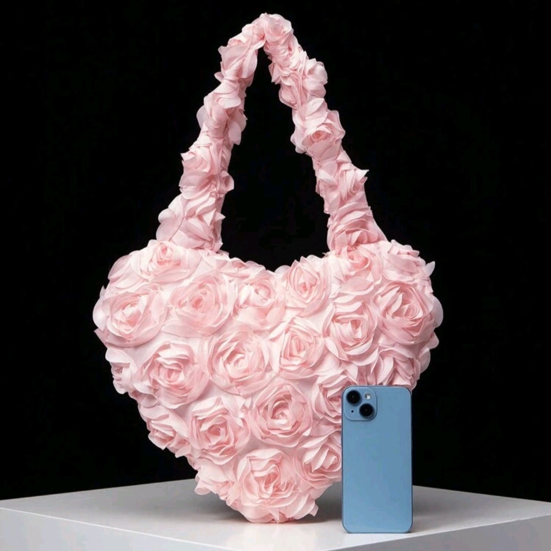 Elegant Rose Patterned Handbag-Pink