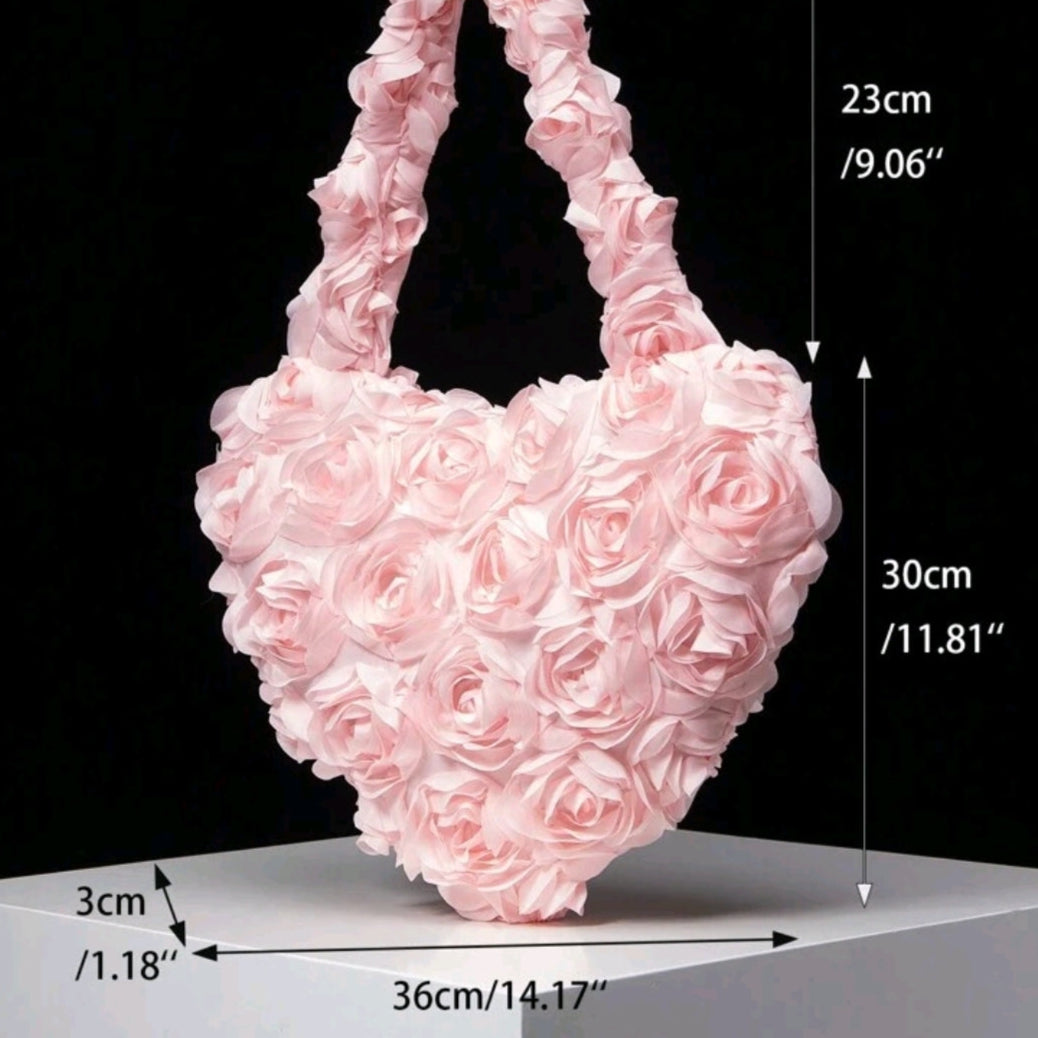 Elegant Rose Patterned Handbag-Pink