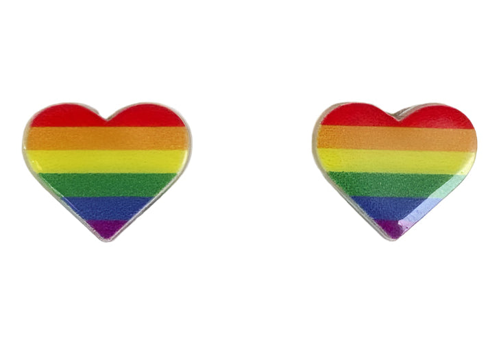 Rainbow Pride Heart Button Earrings