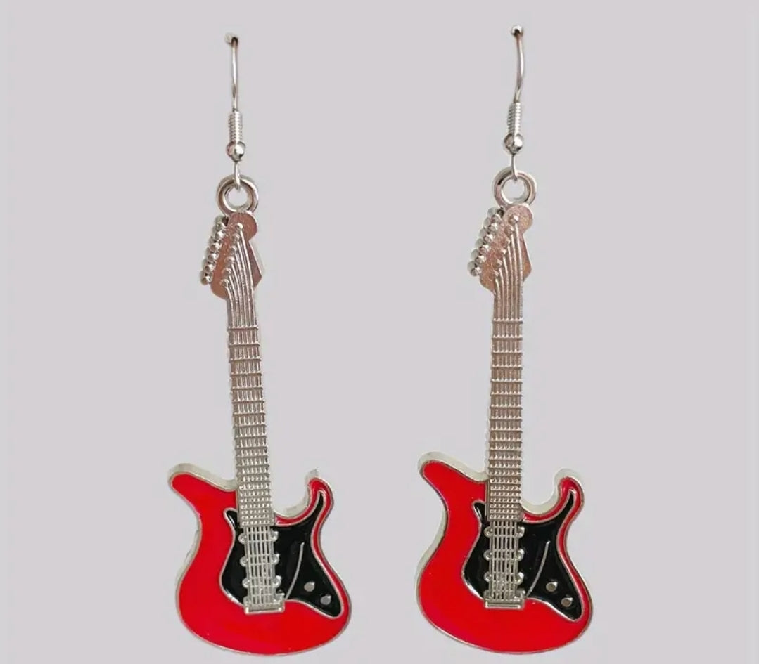 Guitar Shaped Earrings-Red