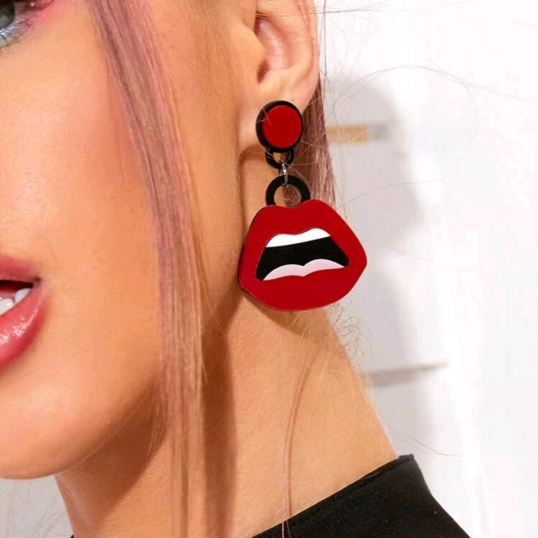 Mouth Drop Earrings-Red