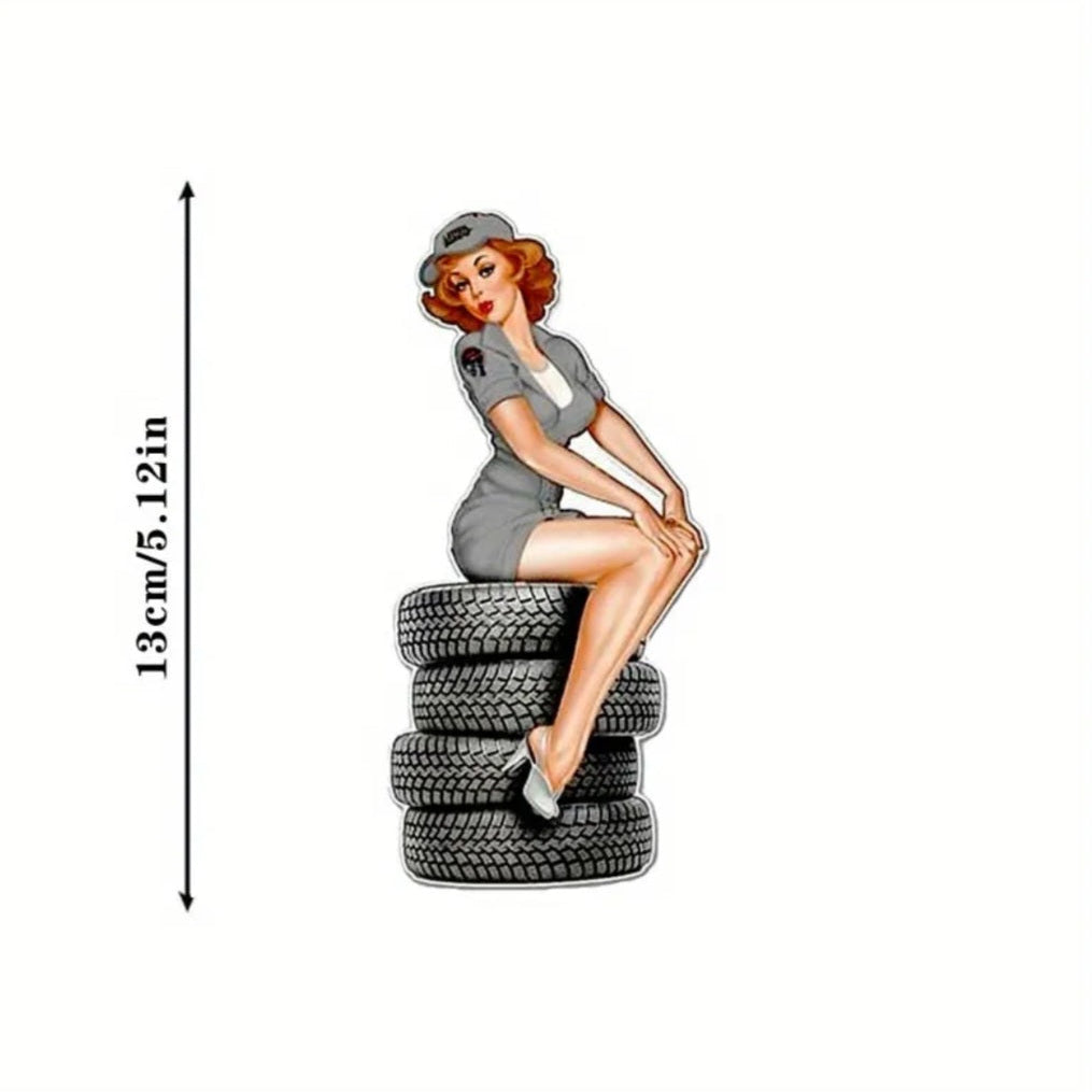 Retro Mechanic Pinup Girl Sticker