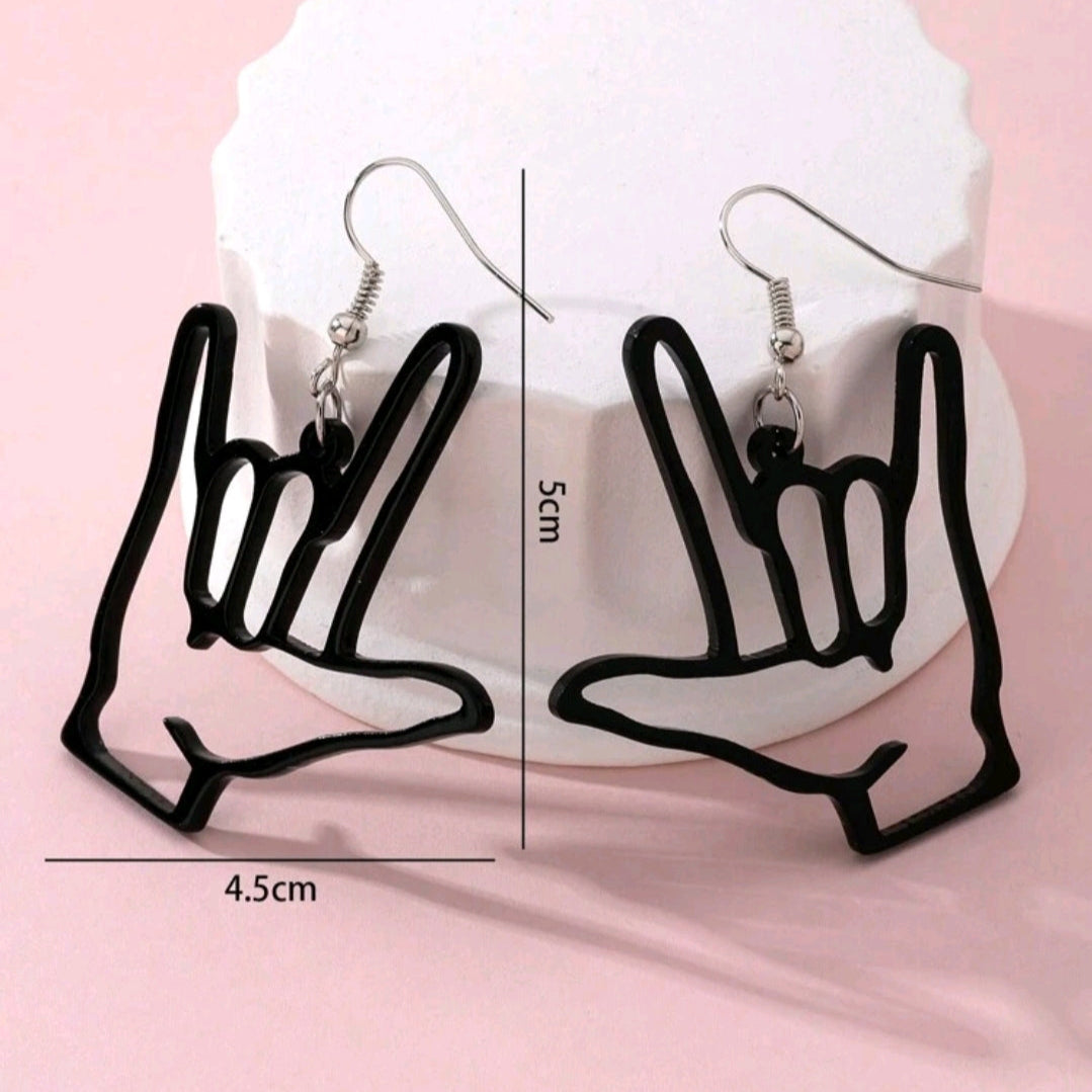 Acrylic Rock And Roll Love Sign Fun Personalized Earrings