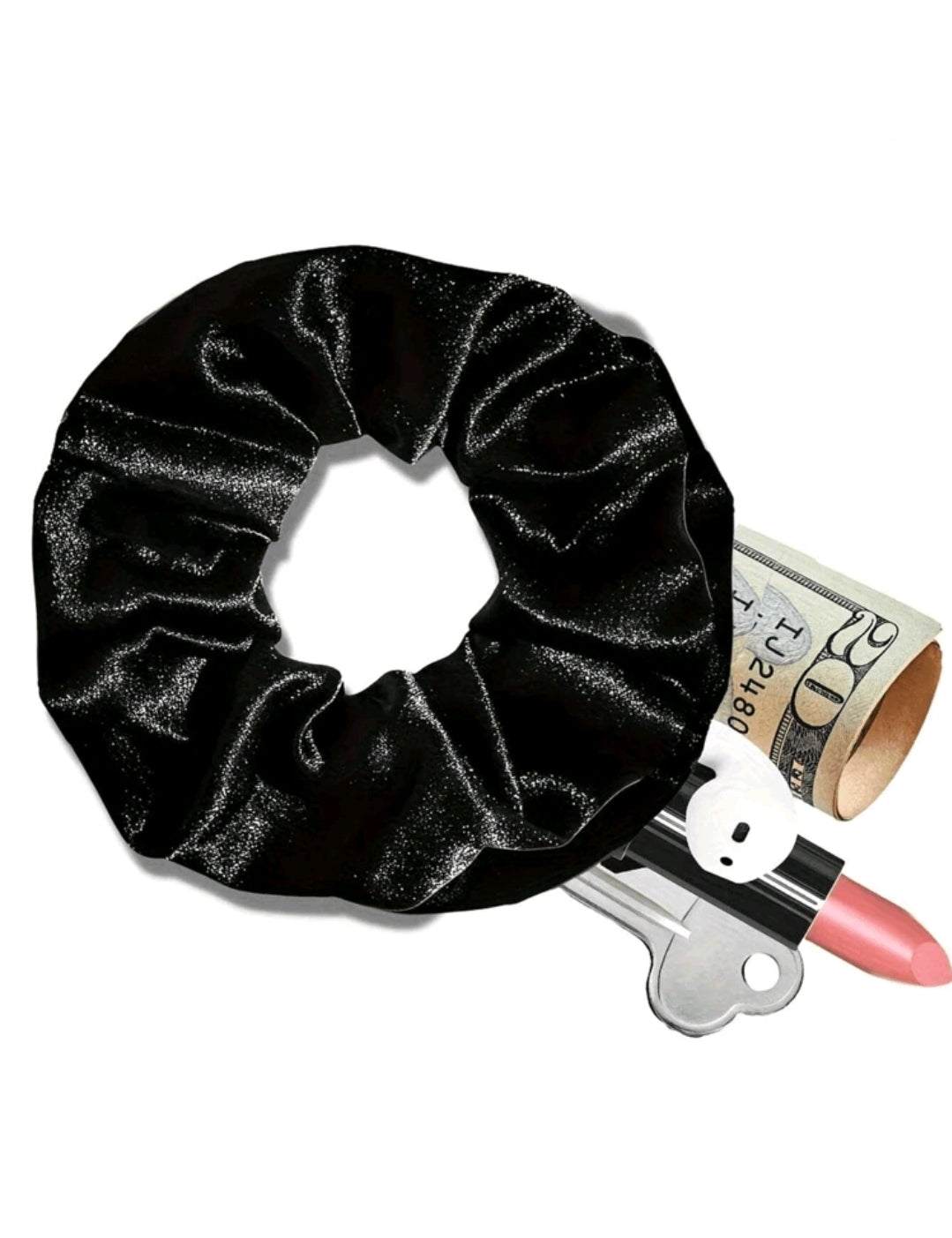 Scrunchie with Hidden Pocket Storage-Black