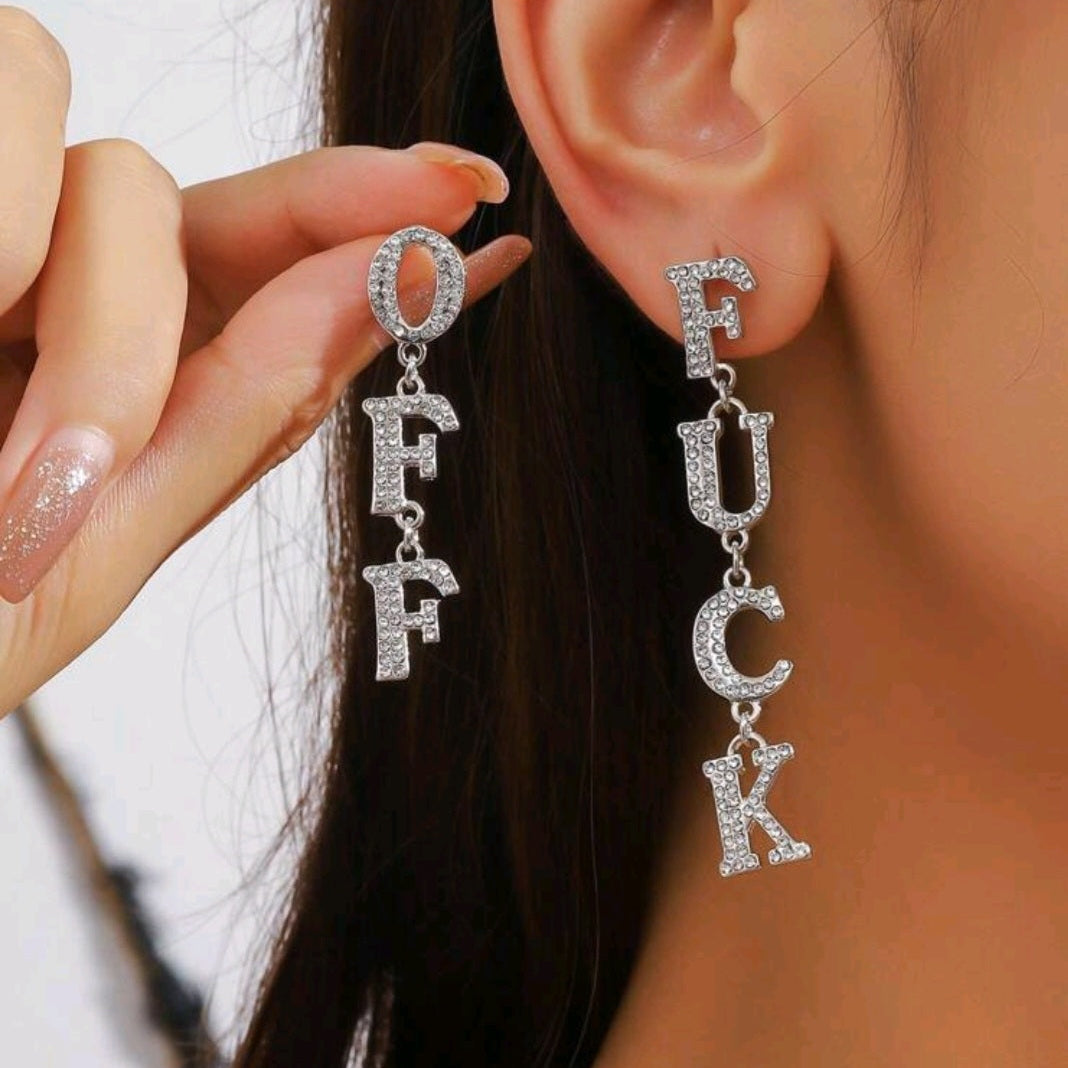 Punk Style Fashion Vintage Zinc Metal Letter Stud Earrings-Silver