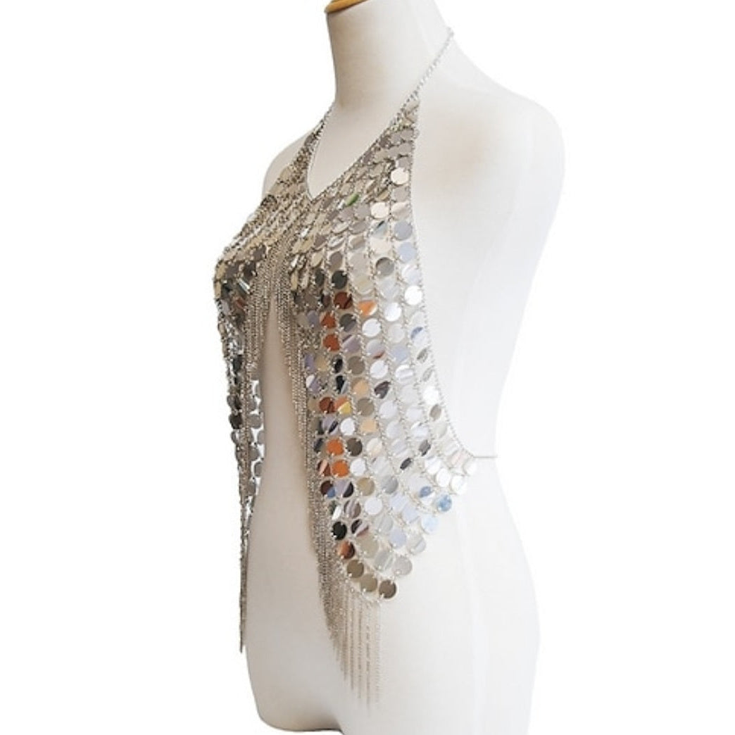Metallic Backless Disc Top-Silver