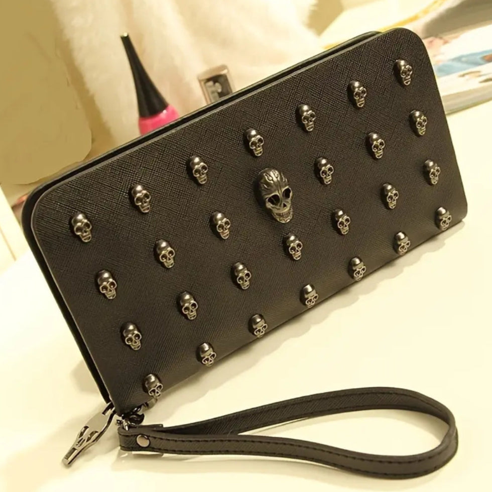 Black Faux Leather Skull Wallet